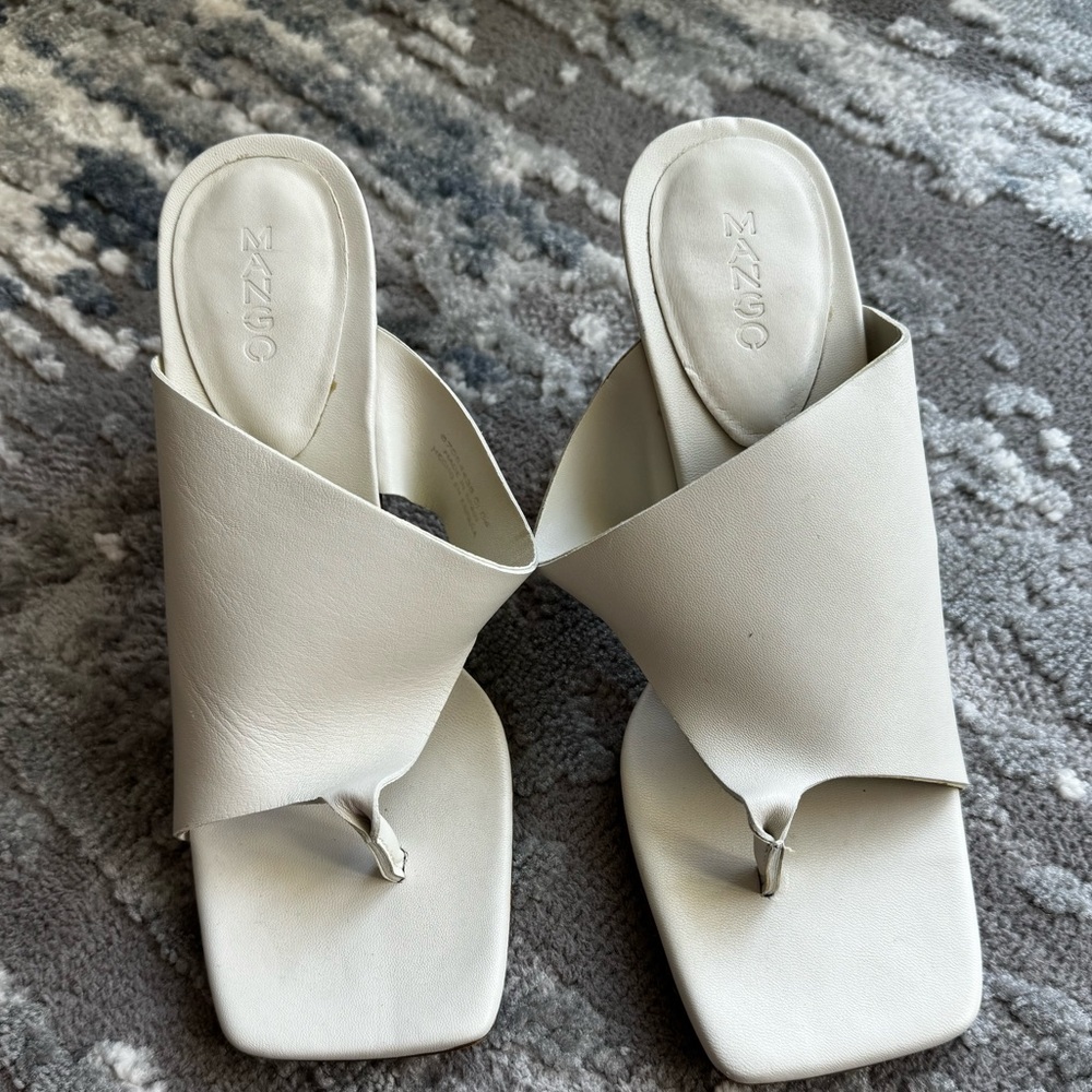 Mango Leather Sandals in white color.